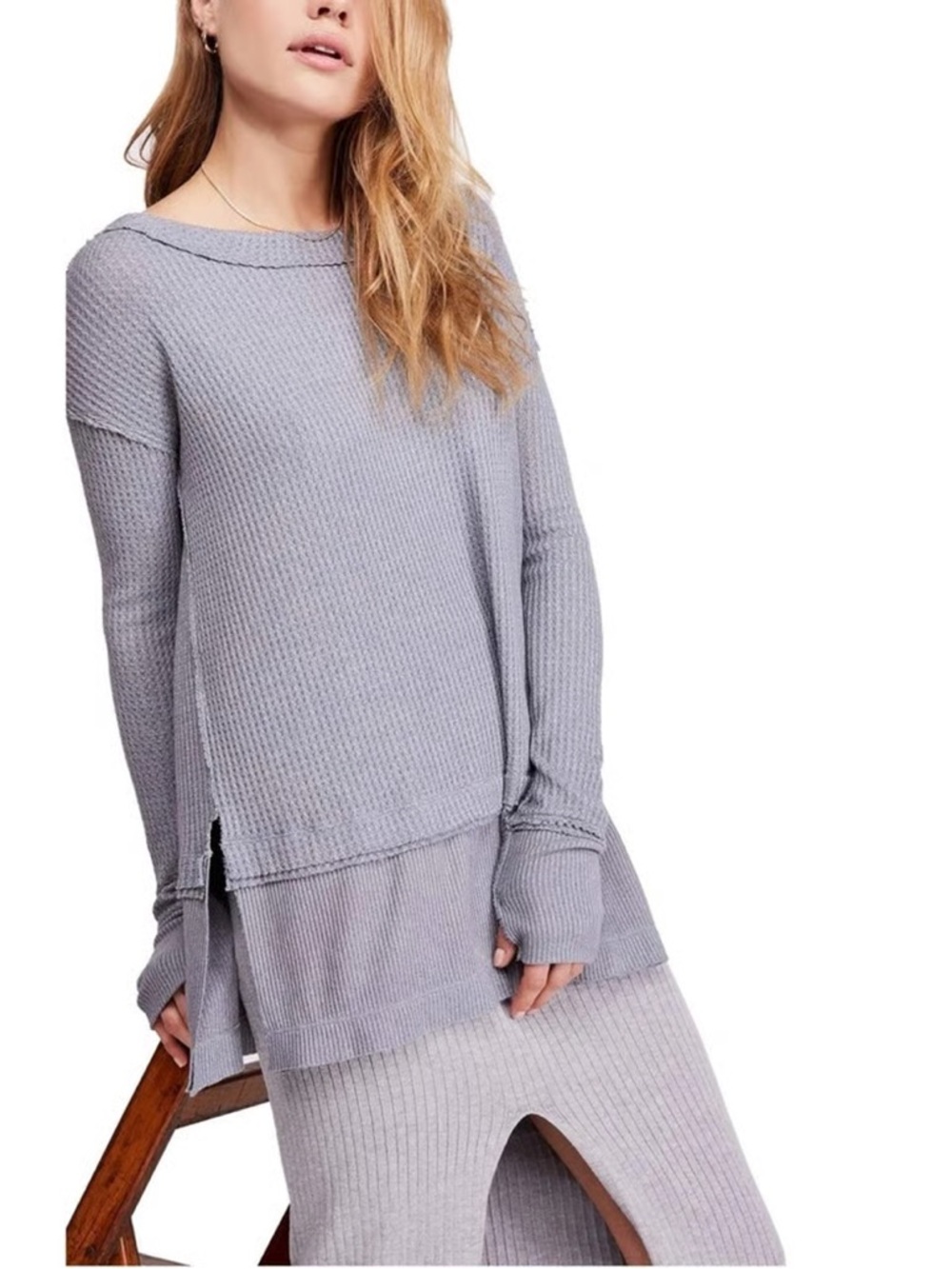 We The Free People Storm Grey Lilac North Shore Oversized Tunic Size Medium